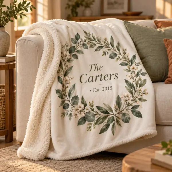 Family Botanical Personalized Sherpa Blanket — product photograph