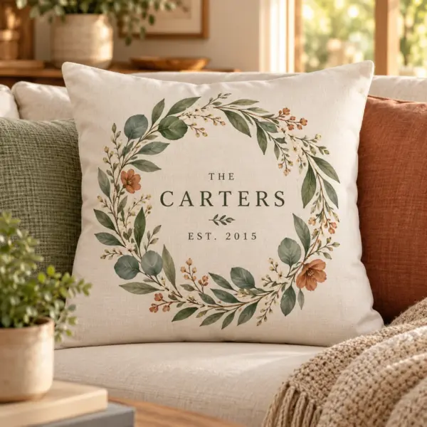 Family Botanical Personalized Throw Pillow — product photograph