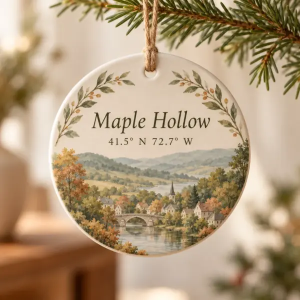 Cozy Coordinates Personalized Keepsake Ornament — product photograph