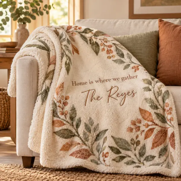 Home Is Here Personalized Sherpa Blanket — product photograph