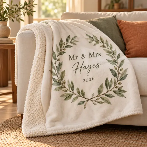 Newlywed Laurel Personalized Sherpa Blanket — product photograph