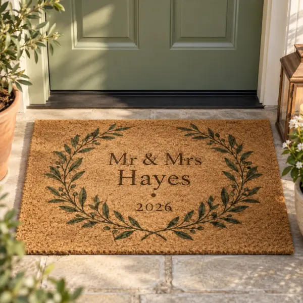 Newlywed Laurel Personalized Family Doormat — product photograph