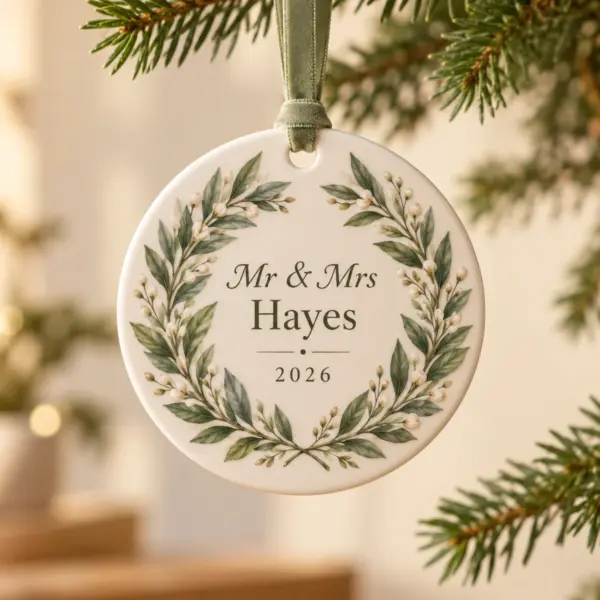 Newlywed Laurel Personalized Keepsake Ornament — product photograph