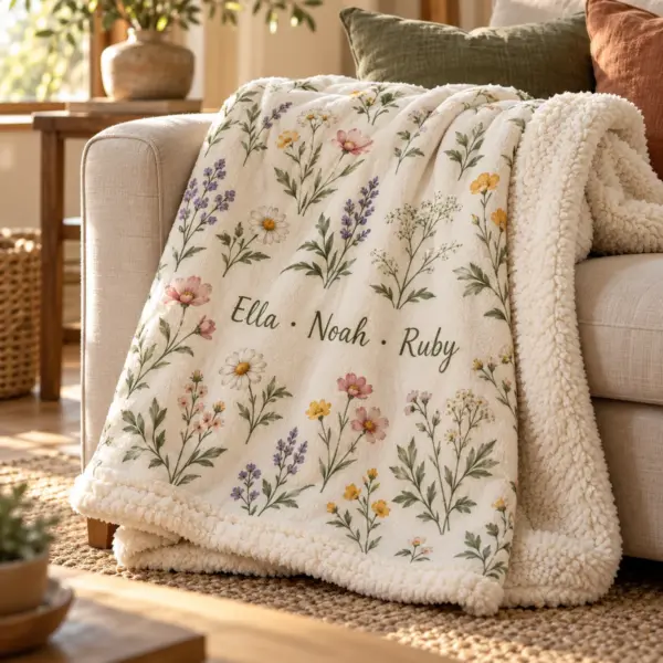 Grandkids Garden Personalized Sherpa Blanket — product photograph