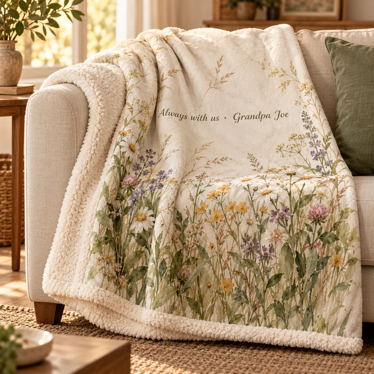 Memorial Meadow Personalized Sherpa Blanket — product photograph