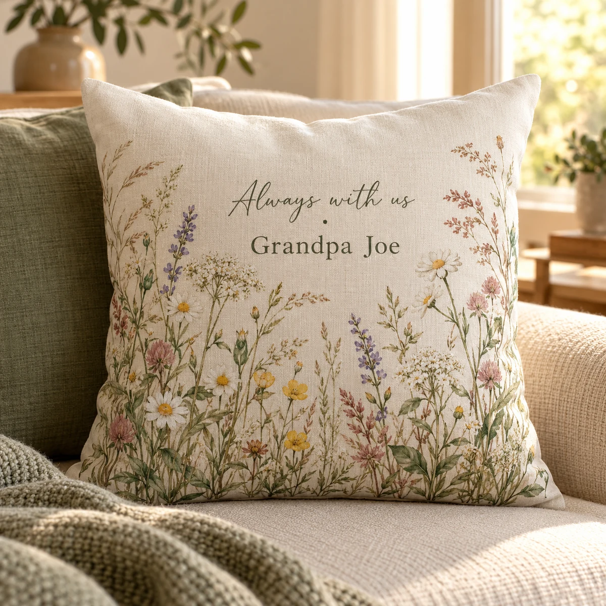 Memorial Meadow Personalized Throw Pillow — product photograph